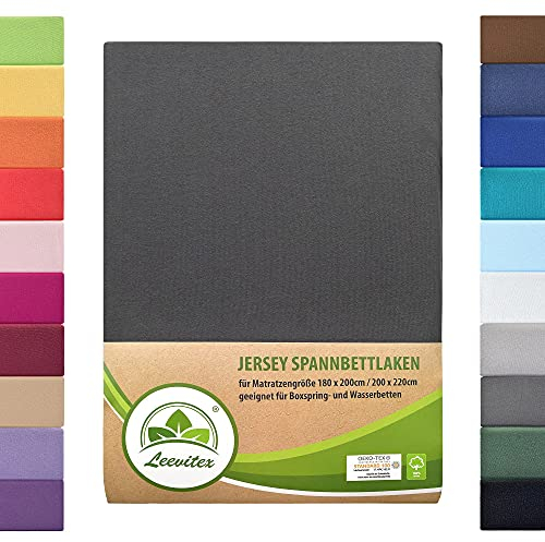 Boxspringbett & Wasserbett Spannbettlaken von leevitex® | Spannbetttuch | Jersey 180 x 200-200 x 220 cm, 40cm Steghöhe 100% Baumwolle ca. 170 g/m (Anthrazit/Grau)