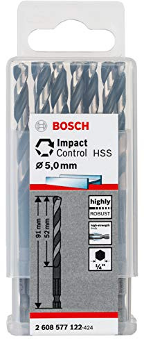 Bosch Accessories Impact Control HSS Twist Drill Bit (for metal, 5 x 52 x 91 mm, accessories for impact drills)