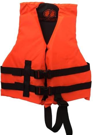 Hardcore Life Jacket Paddle Vest; Coast Guard Approved Type III PFD Life Vest Flotation Device; Jet ski, Wakeboard, Kayak; Ideal Extra Life Jacket for Your Pontoon Boat Neon Orange (Child 30-50 lbs)