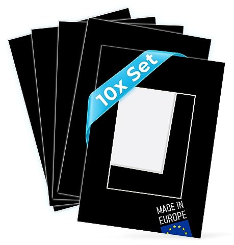 PHOTOLINI Passepartout 20x30 aussen für 13x18 innen, 10x säurefrei 1,5 mm Passepartout Karton Schwarz, alterungsbeständige Schrägschnitt - Passepartouts, Präsentation & Schutz von Bildern und Fotos