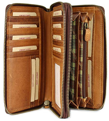 Belli Hochwertige XXL Vintage Leder Damen Geldbörse Portemonnaie langes Portmonee Geldbeutel Organizer aus weichem Leder mit extra vielen Fächern inkl. RFID in braun - 20x11x3,5cm (B x H x T)