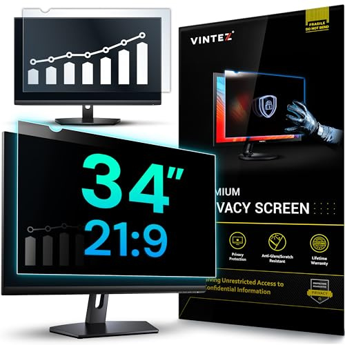 VINTEZ 34 Inch 21:9 Privacy Screen for Computer Monitor and Laptop - Anti Glare Protector Film Blue Light Filter Eye Protection - Computer Screen Privacy Shield, [1 Pack]