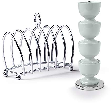 Zeal BASET8G Frühstücksset Set aus 4 Eierbechern aus Melamin auf Ständer mit verchromtem 6-teiligem Toastständer