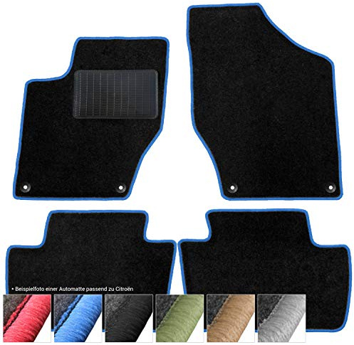 moto-MOLTICO Fußmatten Auto - Velours Autoteppiche | passend für Citroen Berlingo II Peugeot Partner II (2008-2018) - 2-teiliges Set - Schwarze Automatten mit Blauen Ziernähten