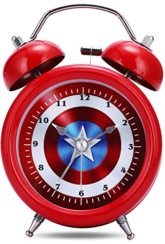 Lafocuse Sveglia Forte per Bambini Dormiente Pesante, Metallo Rossa Doppia Campana, con Luce Notturna, Sveglia da Comodino Analogica Silenziosa per Bambini Camera da letto 8cm