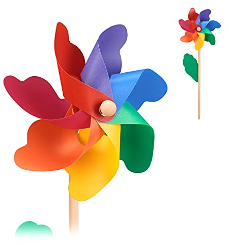Relaxdays Molinillo de Viento Set 2, Juego de Viento, Molinos de Viento para Balcón, Jardín, Madera y PP, Multicolor