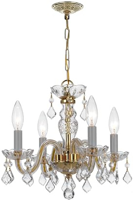 Crystorama Traditional Crystal 4 Light Clear Italian Crystal Polished Brass Mini Chandelier