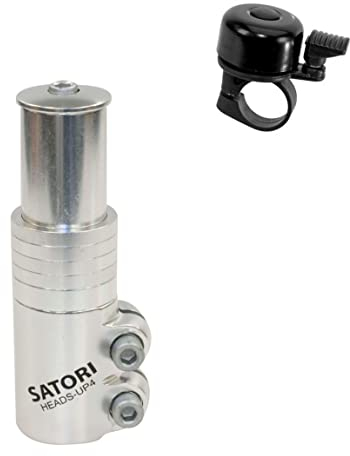 Satori A-Head 1 1/8 117 mm Lenker Vorbau Erhöhung Lenkervorbau Silber inkl. 1 x Fahrradklingel
