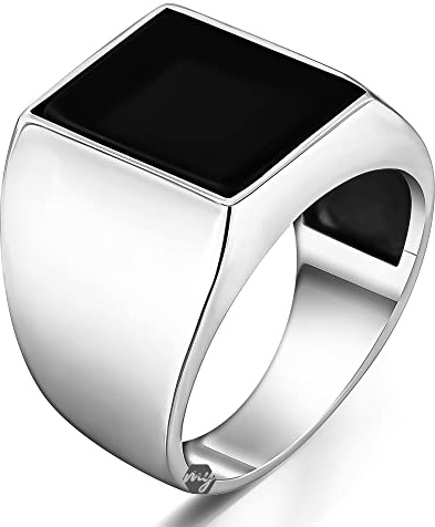 Massiver 925er Sterlingsilber, rechteckiger schwarzer Onyx-Stein, schlichtes Design, Herren-Ring, 13,5, Metall, Onyx, 13.5, Metall, Onyx