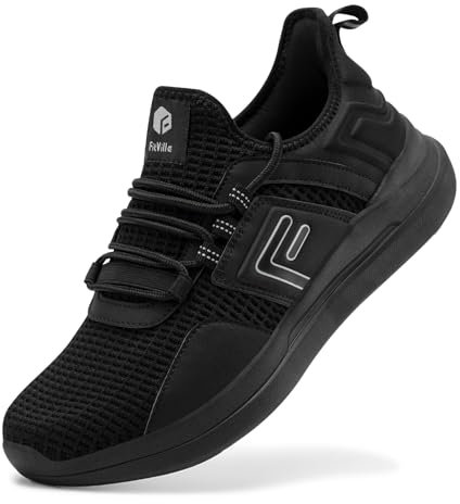 FitVille Wide Fit Trainers for Men Arch Support Road Running Athletic Sneakers Breathable Gym Shoes for Fitness Jogging Walking, Black, 13 UK X-Wide