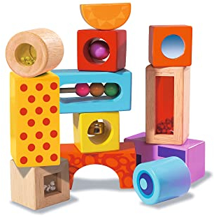 Eichhorn Blocs de Construction sonores – 12 Blocs de Construction en Bois colorés Qui Font des Sons, pour Enfants et bébés à partir de 12 Mois, Jouets en Bois, exclusifs sur Amazon