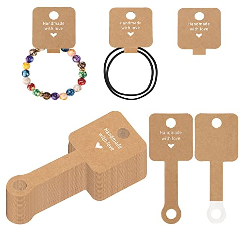 G2PLUS Selbstklebende Armbänder Displaykarten, Braun Halsketten Display Karten, 200 Stück Schlüsselanhänger Ohrringe Display-Karten, 10x 4cm Kraftpapier Display-Karten für Haarclips, Schmuck