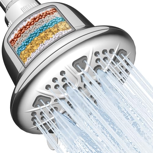 MakeFit Filtered Shower Head - High Pressure Shower Head with Filter for Hard Water - Rain Shower Head Water Softener - Luxury 7 Settings Adjustable Water Filter Showerhead (Chrome)