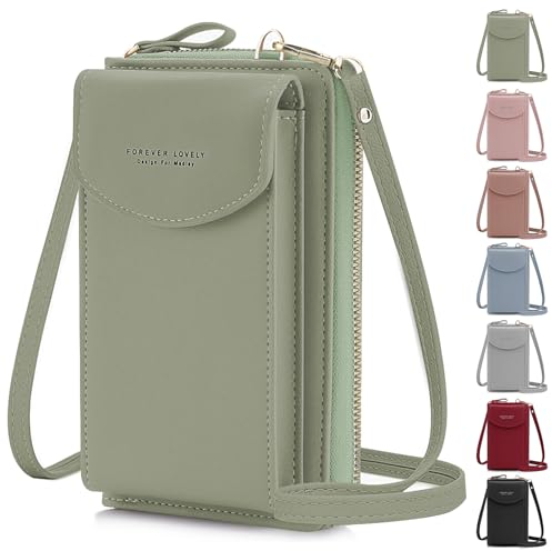 lmytdo Handytasche zum Umhängen, Kleine Umhängetasche Damen Brieftasche Crossbody PU Leder Geldbörse Kleine Crossbody Tasche mit Kartenfächer Verstellbar für Handy unter 6,5 Zoll (Hellgrün)