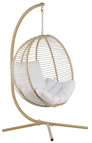 Hängstol Vridbar Beige Bohemisk Rep Metall Ställ Kedja Mjuk Dyna Arco
