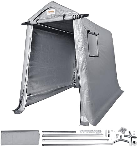 VEVOR Tienda de Almacenamiento en Garaje Exterior 182,9x243,8x213,4 cm Todo Cobertizo de Jardín con Puerta Enrollable con Cremallera, Ventanas Ventiladas para Motos, Bicicletas, Herramientas de Jardín