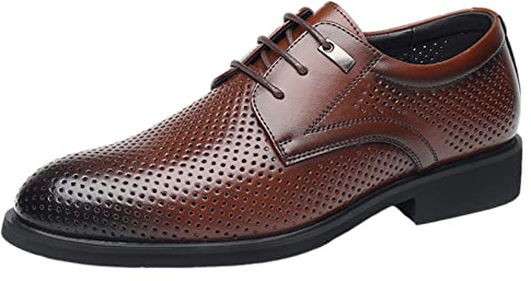 ANUFER Hombres Verano Hueco Zapatos de Vestir Cuero Split Formal Derby Cordones Zapatos de Boda Café SN070488 EU43