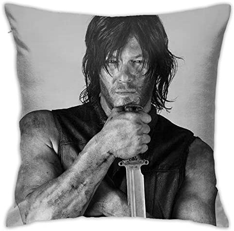 Norman Reedus Kissenbezüge, Daryl Dixon, doppelseitig, bedruckt, Dekoration für Wohnzimmer, Schlafzimmer, 45 x 45 cm, Weiß 45 x 45 cm