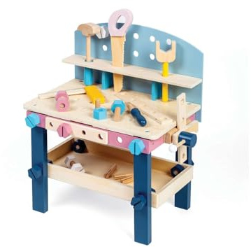 Bigjigs Toys - Holzwerkzeugbank - 15 -teilige Kinder Workbench, Bauspielzeug, Montessori -Kinderwerkzeugset, Spielzeug für 2+ Jahre alte Mädchen & Jungen