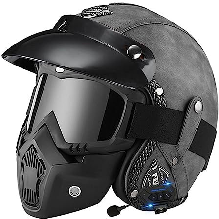 Vintage Bluetooth Casco Moto Aperto,3/4 Jet Casco Motociclista Universale Uomo E Donna Certificato ECE Caschi Cromwell Casco Scodella Moto Per Ciclomotore Scooter Cruiser 2,XL