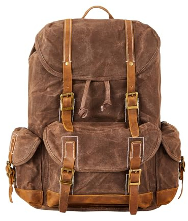 Brass Tacks Leathercraft Waxed Leder lederrucksack herren,15.6 Zoll rucksack vintage,Große Kapazität robust und langlebig,Laptop Alltag rücksack mit Trennwand,für Casual Business Sport,Retro-braun