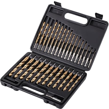 AIMLENTOOL 30 PCS Titanium Impact Drill Bit Set, Hex Shank Drill Bit Set for Wood, Steel, Metal, and Plastic with Quick Change Design, HSS Titanium Twist Drill Bit with Storage Case, 5/64 to 1/2