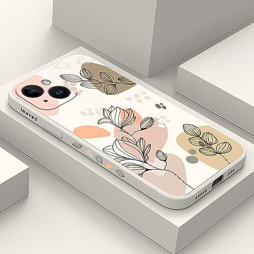 LEECG für iPhone 15 Hülle, Kreative Muster Design für iPhone 15 Handyhülle mit Mikrofaser Weiche Flüssigem Silikon Cover-Morandi Weiß
