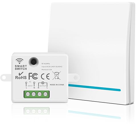 Aroidful Kit di Interruttore Luce Senza Fili, Interruttore Intelligente Wireless RF 433MHz, Interruttore Wireless Portatile con Ricevitore per Luce Remoto 240V (Bianco)