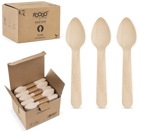 FOOGO Green 2000pcs Wooden Dessert Spoons, 11cm Small Round Disposable | FSC® Certified, for Icecreams, Jelly, Cakes, Sturdy Eco-Friendly Wooden Spoon, Like Bamboo Cutlery
