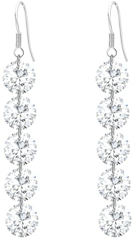 LÖB Premium Damen Ohrringe Hängend 925 Silber Tropfen Anhänger 5 Zirkonia Lang Ohrhänger Glitzer Strass Steine Brautschmuck Diamant Form Tropfenform