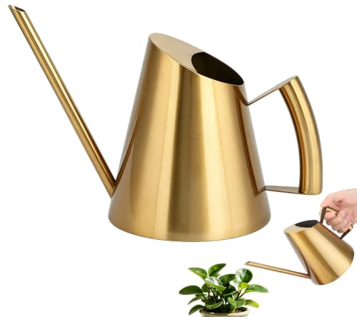 Regadera De Acero Inoxidable De 1500 Ml, Con Boquilla Larga, Regadera Moderna Para Flores, Regadera Pequeña Dorada Para Plantas, Herramientas De Jardinería Para Plantas De Interior, Bonsáis Y Flores.