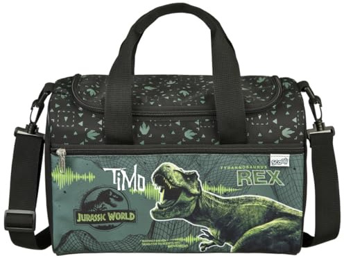 minimutz Sac de sport dinosaure pour enfant - Personnalisable avec nom - Sac de voyage pour enfant garçon, vert, 35 x 23 x 16 cm, Motif dinosaure