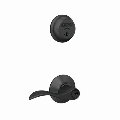 Schlage FB50N G Acc 622 Single Cylinder Door Lock Deadbolt and Keyed Entry Accent Lever, Matte Black