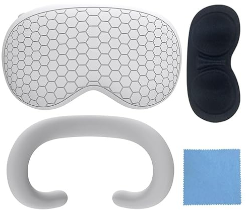 Schutzabdeckungsset für Vision Pro, Silikon-Gesichtsschnittstellenabdeckung + VR-Schutzhülle+Linsenstaubabdeckung +Brillenputztuch (Weiß)
