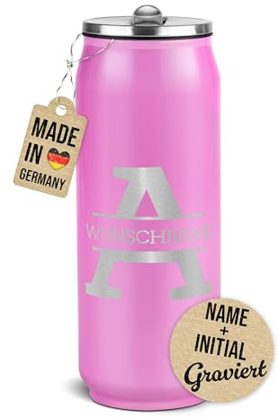 PR Print Royal Edelstahl-Trinkflasche mit Gravur - mit Buchstabe & Name personalisiert - Cola-Dose mit Initiale - Geschenk für Freunde, Familie | Doppelwandig, mit Trinkhalm, 420 ml