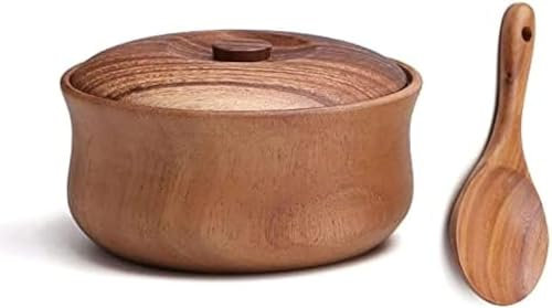 Ensaladera de Madera con Tapa y Cuchara, Cuenco de Madera de Acacia para Ensalada de Frutas, Cereales, Pasta Cornfe, Cuenco para Servir Comida, decoración, Fiesta, Grande