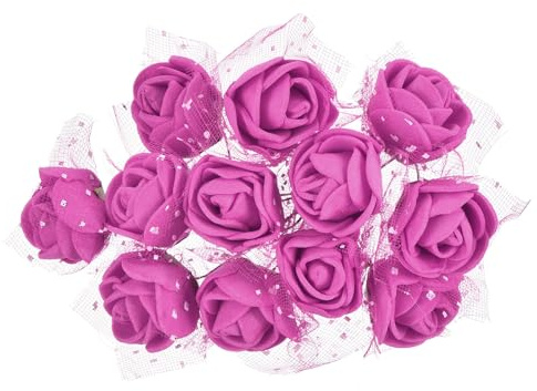 PATIKIL Teste Fiori Artificiali Mini Rosa 0.98, 144Pz Bulk Stelo Schiuma Rose Finte con Garza per Bouquet da Sposa Boutonniere Decorazioni per Torte Artigianato Casa, Rosa