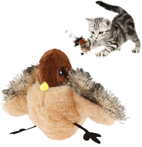 Katzenspielzeug Vogel Flattern Simulieren Realistische Vogelrufe Vogelspielzeug für Katzen USB Aufladung Vogel Katzenspielzeug als Interaktives Katzenspielzeug für Den Innen Außenbereich (Birdie)