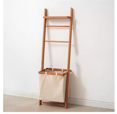 Échelle de Serviette de Bain en Bois Grille-Pain Sale Panier à vêtements Mural penché à la Couverture penche avec Porte-Rangement de Barre de séchage et Panier de Panier pour Salle de Bain