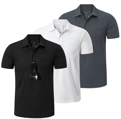 Outdoor Ventures 3er Pack Herren Poloshirt UPF50+ Polohemd mit Brusttasche