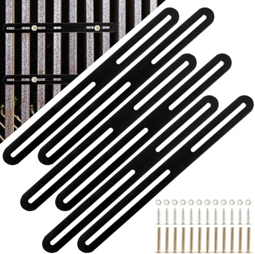 YAYODS 6 Stück Befestigungsset für Zaunbriefkasten - 280x25x3mm Schwarz Doppelstabmattenzaun Verstellbare Zaunbefestigung - Flachverbinder Edelstahl mit Langloch für Zaun Briefkasten Zaunmontage