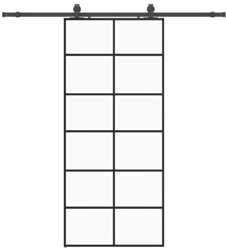 vidaXL Puerta corredera con Set herrajes Negro 90x205 cm Vidrio ESG, Puerta Interior, Puerta corrediza de Granero, Puerta corrediza Interior