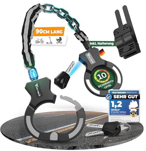 MIVELO E-Scooter Schloss extra sicher - Kettenschloss I Handschellenschloss für Elektroroller I Fahrradschloss hohe Sicherheit - Inkl. Halterung I Sicherheitsschloss E-Roller (Schloss)