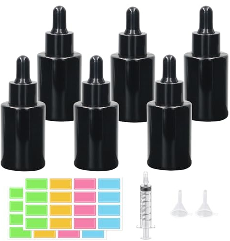 6 Pcs 30ml Schwarz Pipettenflasche, glasflasche Tropfflasche Pipettenflaschen Apothekerflasche mit Dropper Pipette Glas Glasflaschen für Ätherisches Öl für Ätherische Öl,Parfümöle (schwarz, 30ml)