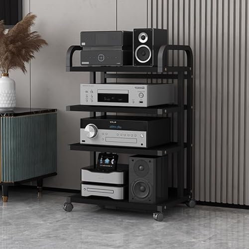 Consola Multimedia for TV, Soporte For Videojuegos, Estante de Entretenimiento, Rack for AV con Ruedas, Parte Superior con Apoyabrazos Curvos for Sala de Estar/Oficina/DJ/Teatro