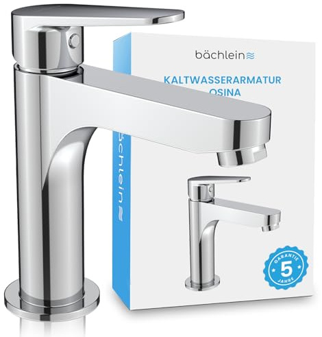 Bächlein Kaltwasserarmatur Osina in modernem Design, Bad Wasserhahn für Kaltwasser mit langlebiger Keramikkartusche und Montage-Set, Kaltwasserhahn Chrom