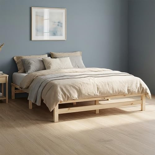 Homestyle4u Palettenbett 140x200 mit Matratze & Lattenrost | Massivholzbett aus unbehandeltem Kiefernholz – Komplett-Set für Schlafzimmer, WG & Gästezimmer