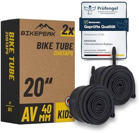 BikePeak 2x Camera d'aria flessibile per bicicletta per bambini, 20 pollici, Valvola Auto nera 40 mm, ETRTO 40/62-406, 2 pezzi