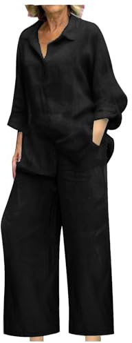 Completi Donna Sportivi Larghi Coordinato Estivo Camicia E Pantaloni Leggera Cotone E Lino Elegante Tute Da Ginnastica Curvy Jogging Set Spiaggia Palestra Maniche Lunghe Comodo Jogging Tracksuit