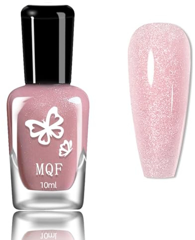 Glitter Nail Polish - Jelly Gel Nail Polish - Light Nude Pink Shimmer Translucent Nail Varnish - Quick Dry Long Lasting Nail Paint - French Manicure No Need UV Polish for Women DIY Nail Art